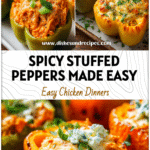Tray of buffalo chicken stuffed sweet peppers baked with cheese and green pepper garnish.